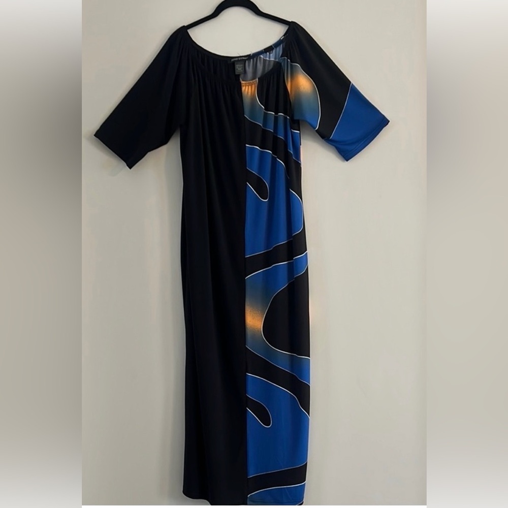 Ashley Stewart Asymmetrical Dress in Black and Blue Size 18/20